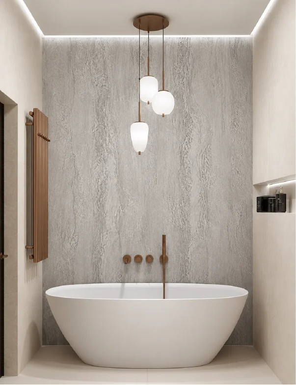 Premium klases SPC ūdensizturīgs matēts sienas panelis STONE GREY , 2800 × 1200 × 4 mm